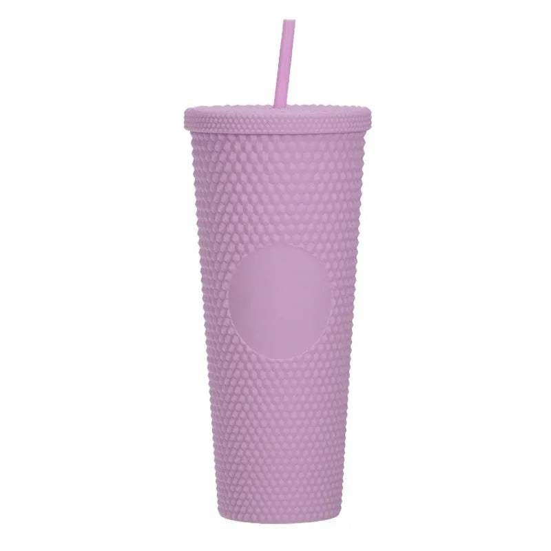 Double Studded Plastic Straw Cup Large Capacity Creative 710ml Durian Cup Portable Diamond Cup - Bellarte Enchanté Double Studded Plastic Straw Cup Large Capacity Creative 710ml Durian Cup Portable Diamond Cup